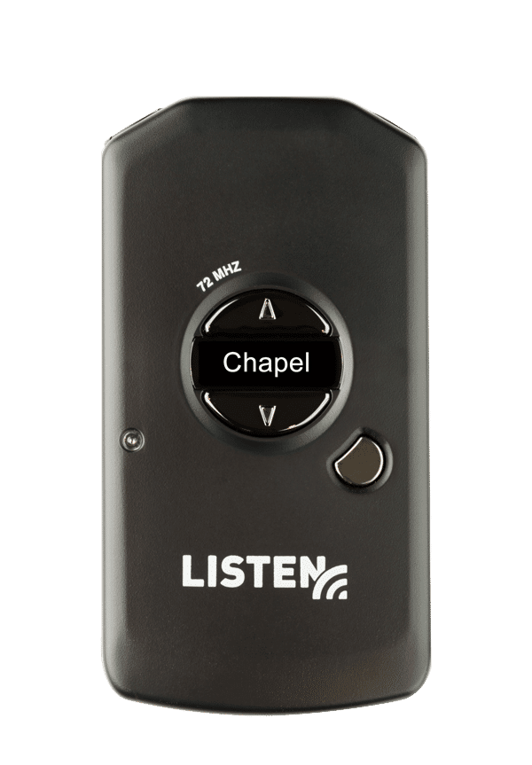 ListenRF 72 MHz receiver with Chapel on screen