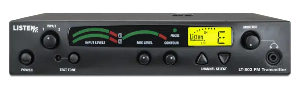 Front view of ListenRF Stationary 3-channel transmitter (72 MHz)
