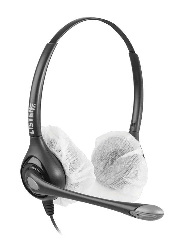 product image of sanitary covers over headsets.