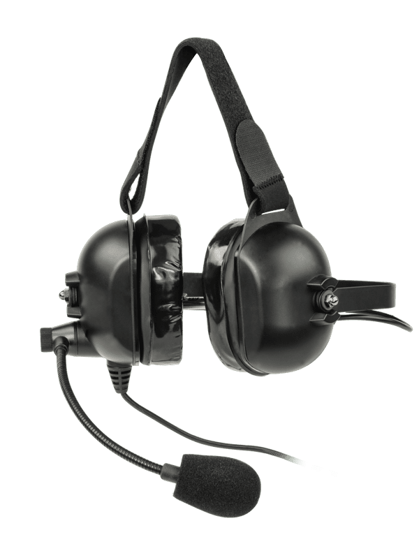 Large over-the-ear headphones with an attached microphone