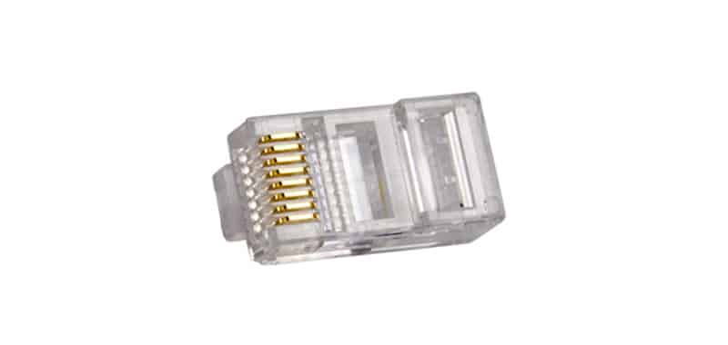 Single RJ-45 Cat-5 Connector, clear casing with brass connectors