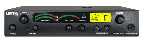 Front view of ListenRF Stationary 3-channel transmitter (72 MHz)