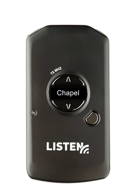 Black LR5200 intelligent digital signal processing 72 MHz radio frequency receiver with the word chapel showing as the name of the channel.