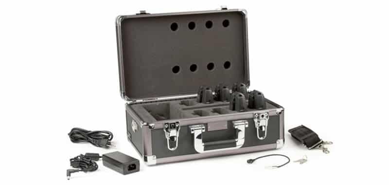 Portable charging and carrying case used to charge, store and transport 8 devices.