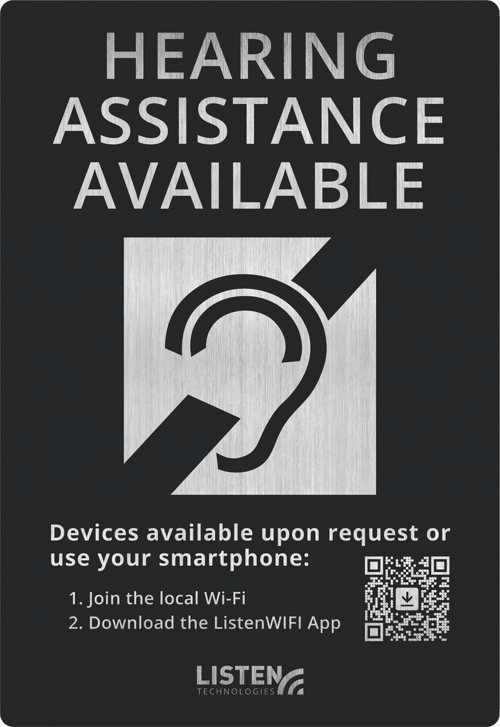 A picture of ListenWIFI Hearing Assistance Signage.