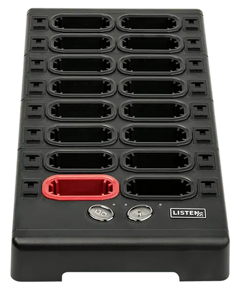 Angled top view of 16 unit docking station