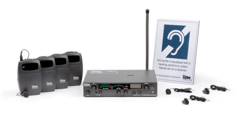 Composite photo of Listen Technologies radio frequency assistive listening system