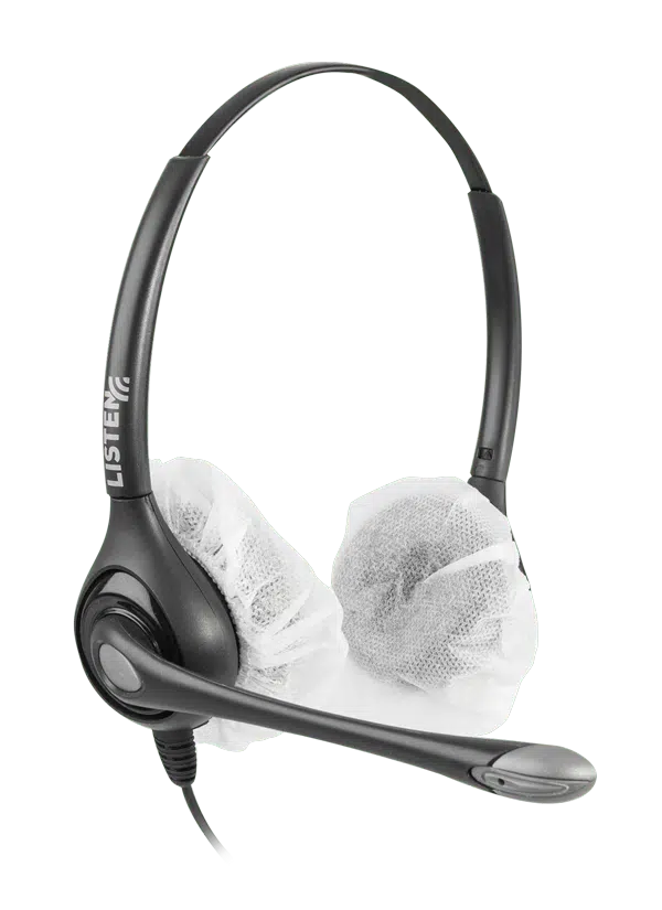 product image of sanitary covers over headsets.