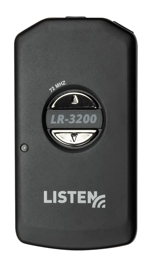 Black, rectangular shaped, Listen Technologies LR3200 72 MHz receiver