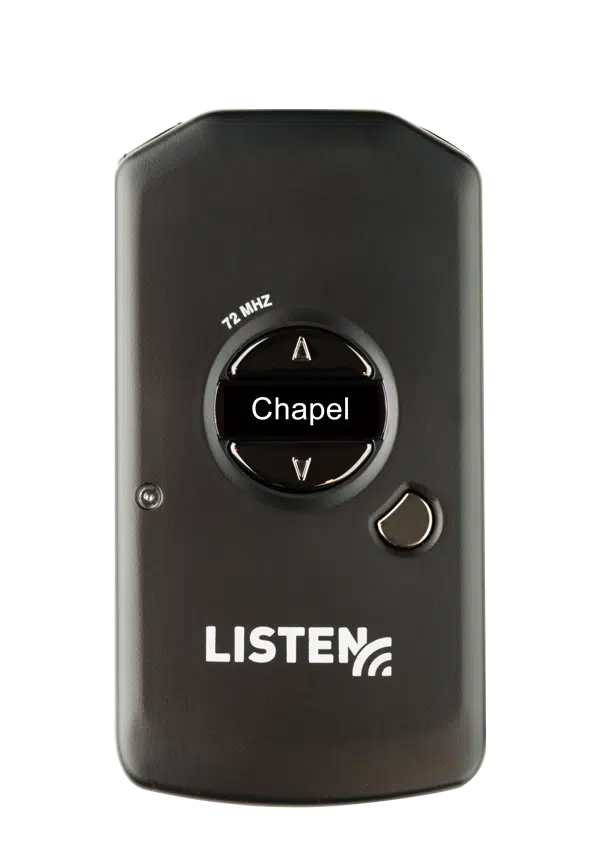 ListenRF 72 MHz receiver with Chapel on screen