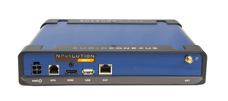 LN-200E Navilution Server NEXT front showing power, GPS, HDMI, USB, DCP, and antenna inputs/outputs