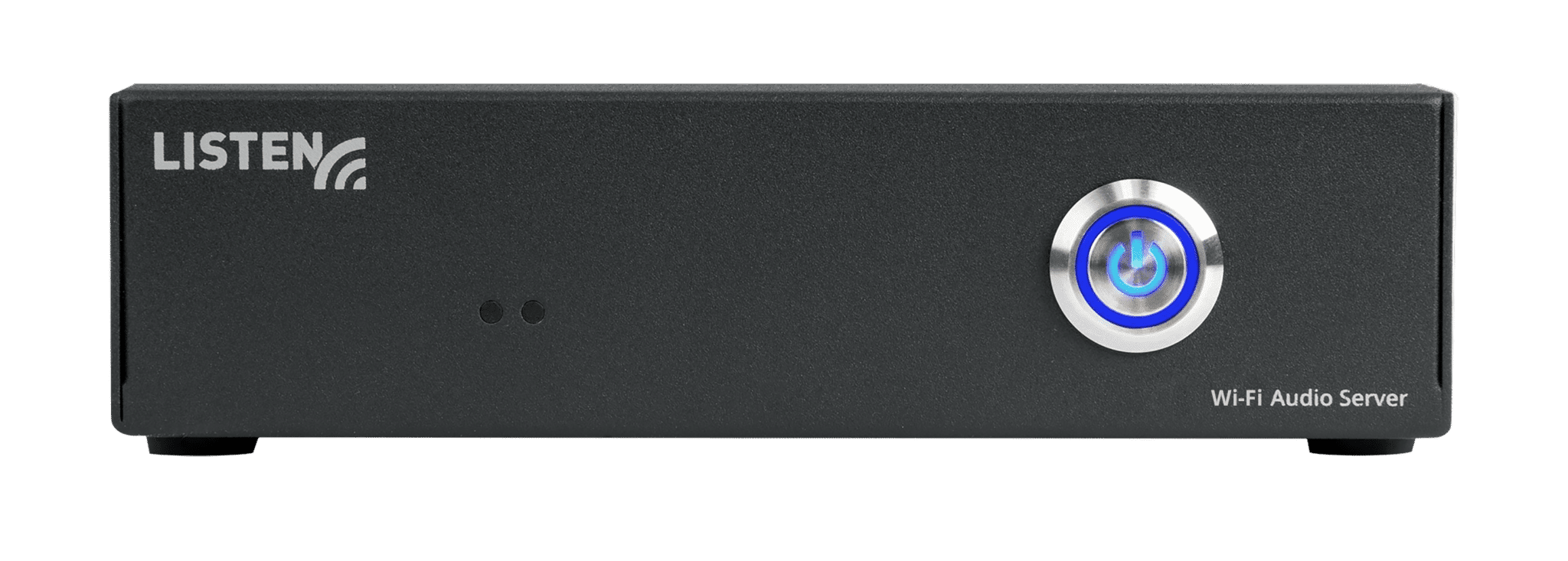 Front view of a two channel server with Listen Technologies logo