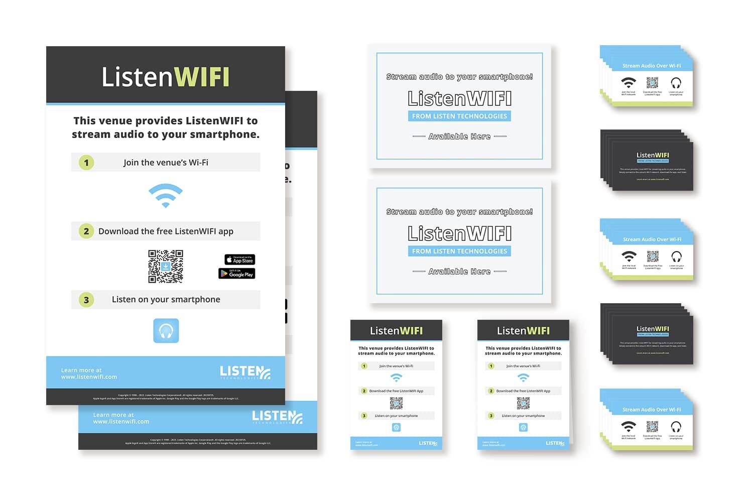 Flyers and marketing assets for ListenWIFI.