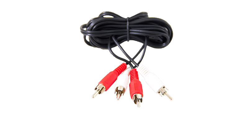 RCA to RCA cable rolled up and tied together